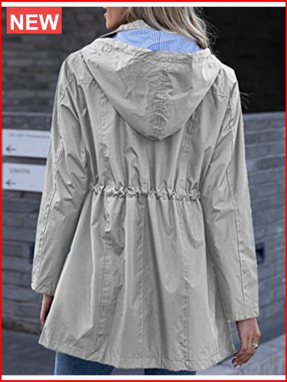 Rain Jacket Hooded Lightweight Waterproof Windbreaker Striped Lined - Picture 3 of 6